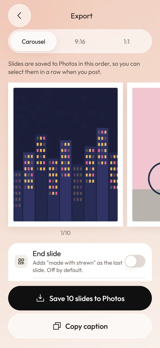 Export a carousel, a Stories teaser and a square collage